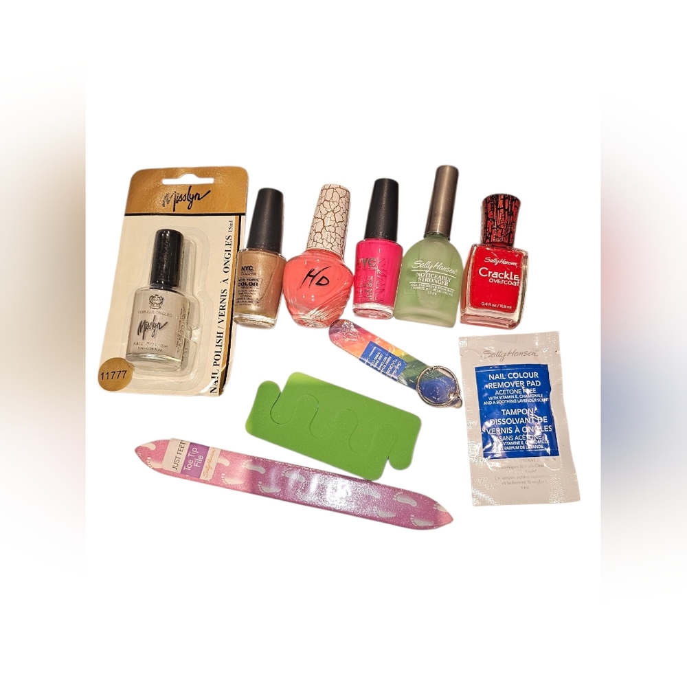 Assorted Nail Polish Lot 6 Pcs With Files, Toe Seperator Remover Pad